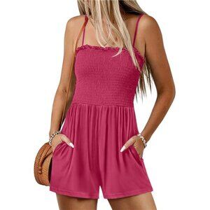 Women Casual Square Neck Rompers Jumpsuit Pink